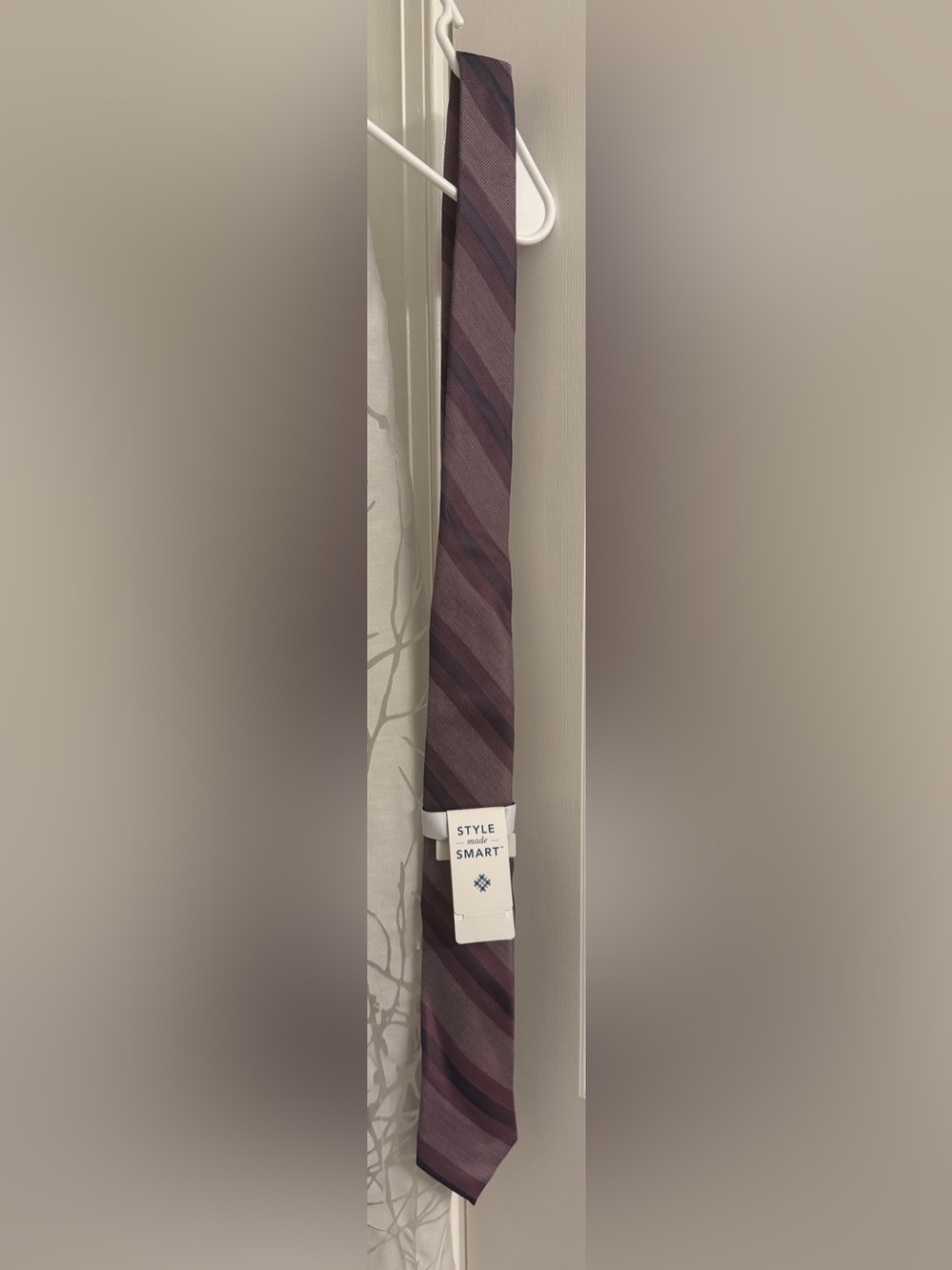 Ryan Seacrest Distinction Plum Monochrome Diagonal Stripe Tie NWT